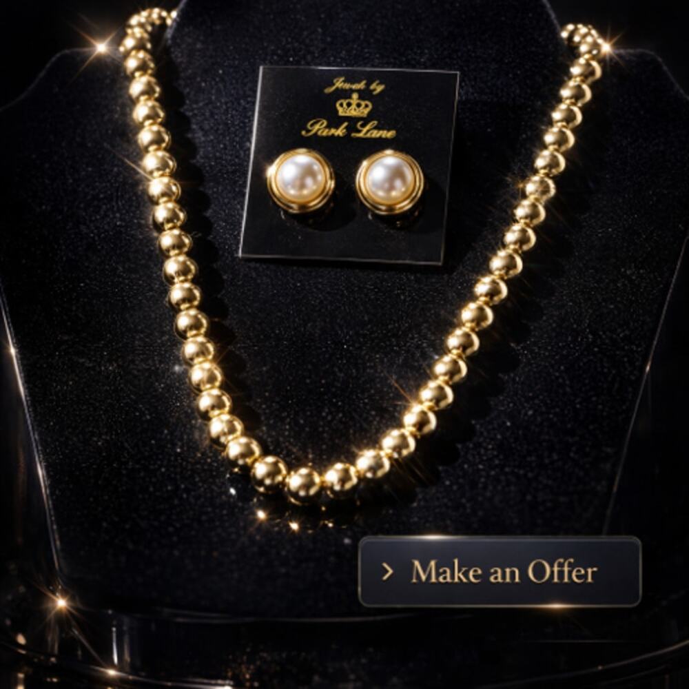 VTG Park Lane Gold Tone 18" Mirage Bead Necklace & Royalty Pearl Earrings NEW